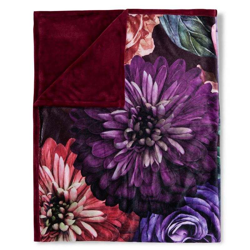 Foto van Descanso polyester plaid bloomie - bordeaux 130x160cm