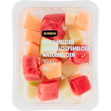 Foto van Jumbo fruitstukjes galiameloen, cantaloupemeloen & watermeloen 300g