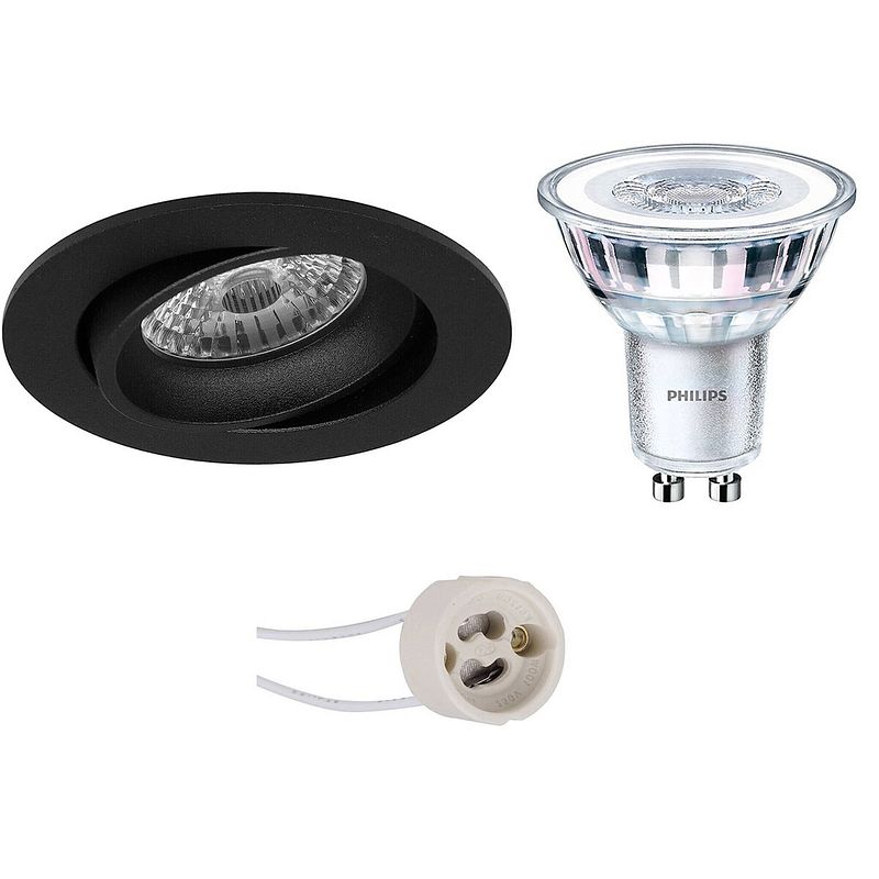 Foto van Led spot set - pragmi delton pro - gu10 fitting - inbouw rond - mat zwart - kantelbaar - ø82mm - philips - corepro 840