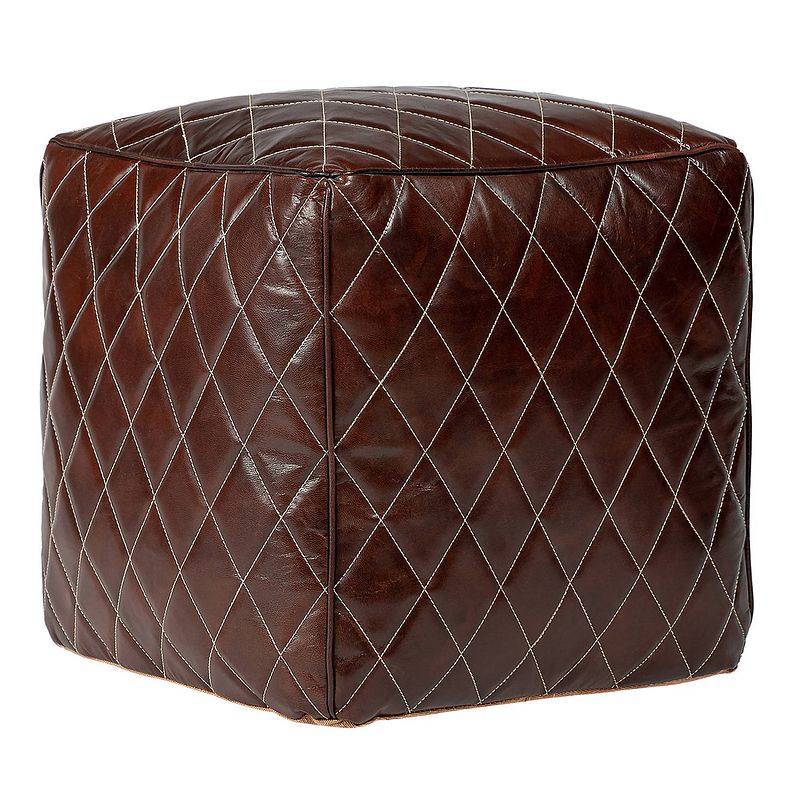 Foto van Womo-design vierkante zitkruk bruin, 40x40x40 cm, gemaakt van leer met katoenen vulling