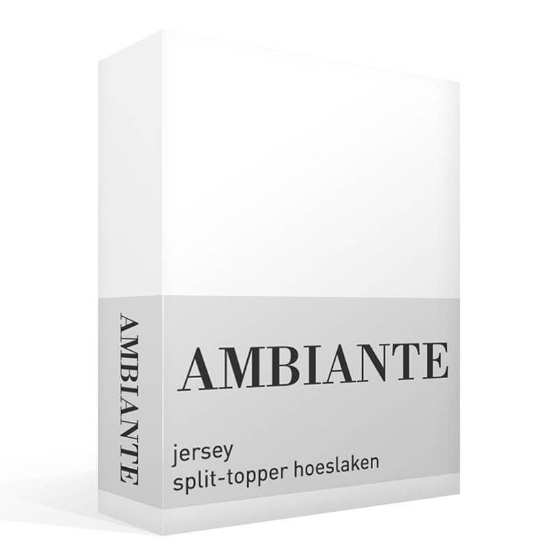 Foto van Ambiante jersey split-topper hoeslaken - 100% gebreide jersey katoen - lits-jumeaux (180x200/210 cm) - wit