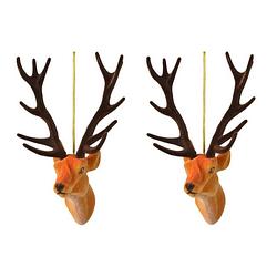 Foto van 2x kerstboomhangers bruine herten 13 cm kerstversiering - kersthangers