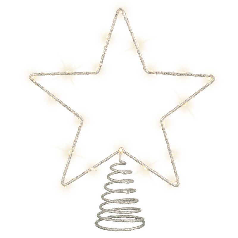 Foto van Lumineo verlichte ster piek - zilver - 26 cm - steady - kerstboompieken