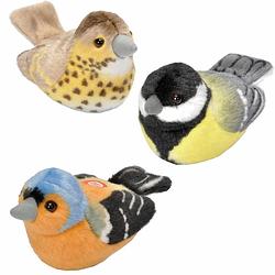 Foto van Set van 3x stuks pluche vogels knuffels van 14 cm met geluid - vogel knuffels