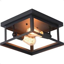 Foto van Goliving plafondlamp industrieel - plafonnière - dubbele lamp - e27 - metaal - zwart
