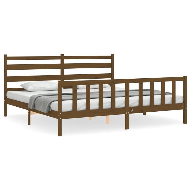 Foto van The living store massief grenenhouten bedframe - functioneel - 206 x 205.5 x 100 cm - kleur- honingbruin