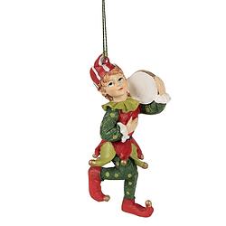 Foto van Clayre & eef kersthanger elf 11 cm rood groen polyresin kerstboomversiering rood kerstboomversiering