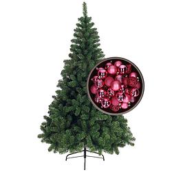 Foto van Bellatio decorations kunst kerstboom 180 cm met kerstballen fuchsia roze - kunstkerstboom