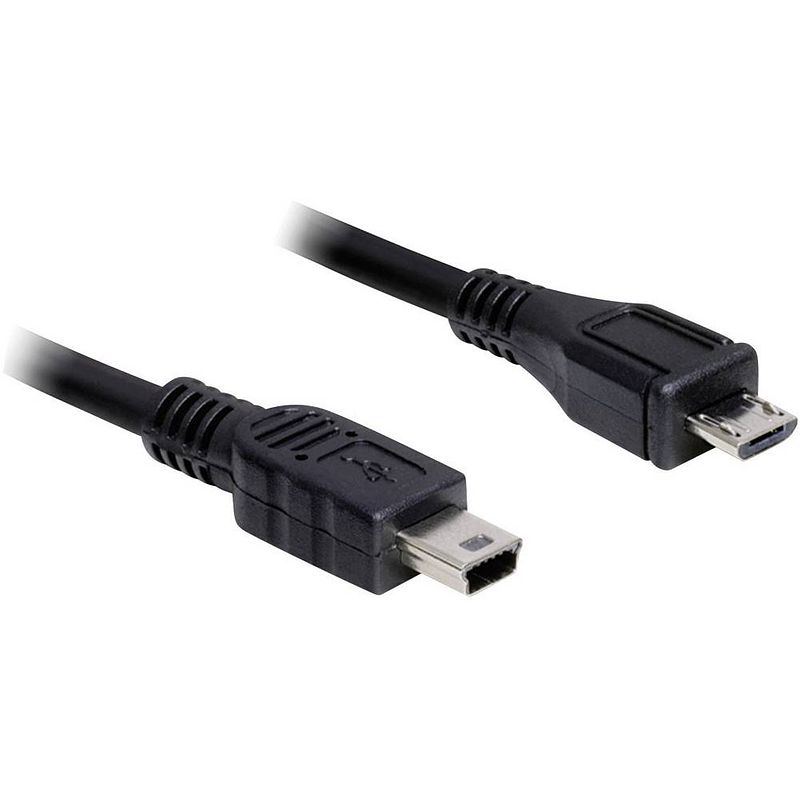 Foto van Delock usb-kabel usb 2.0 usb-micro-b stekker, usb-mini-b stekker 1.00 m zwart vergulde steekcontacten, ul gecertificeerd 83177