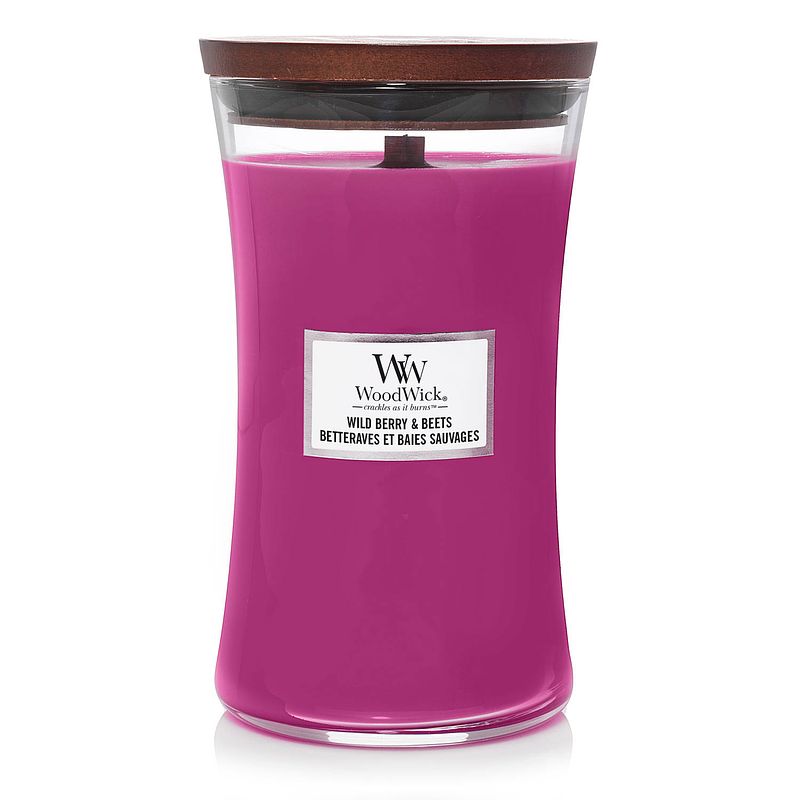 Foto van Woodwick - large hourglass geurkaars - wild berry & beets - tot 130 branduren