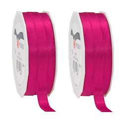 Foto van 2x luxe hobby/decoratie fuchsia roze satijnen sierlinten 1 cm/10 mm x 25 meter - cadeaulinten