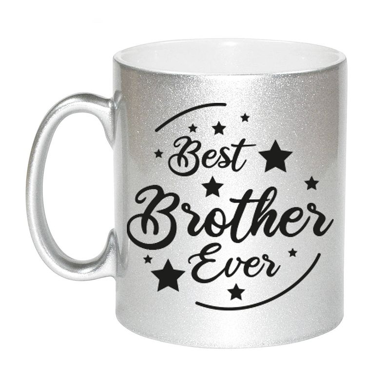 Foto van Zilveren best brother ever cadeau koffiemok / theebeker 330 ml - feest mokken