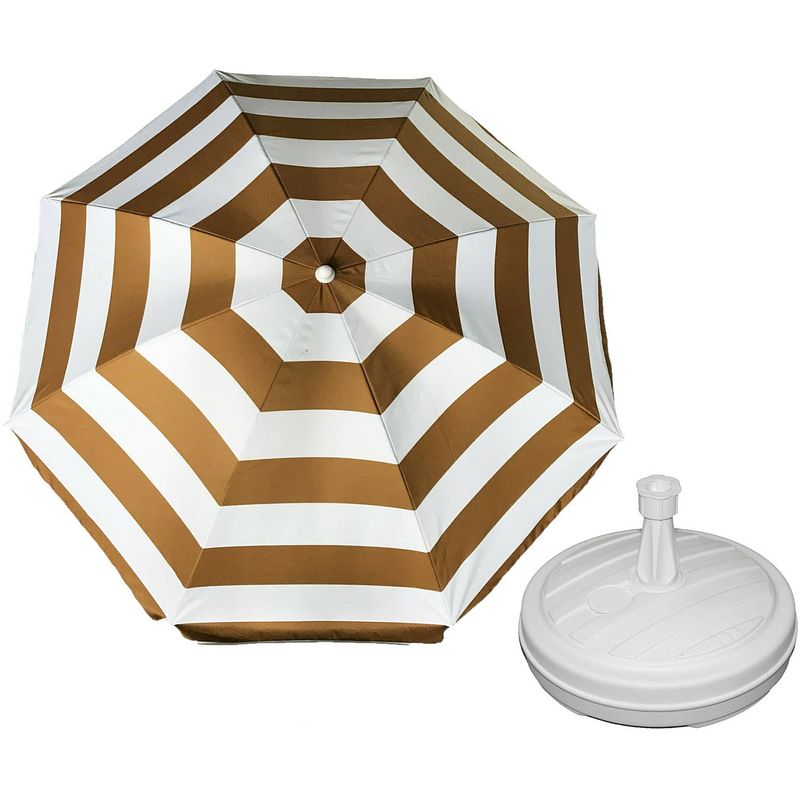 Foto van Parasol - goud/wit - d140 cm - incl. draagtas - parasolvoet - 42 cm - parasols