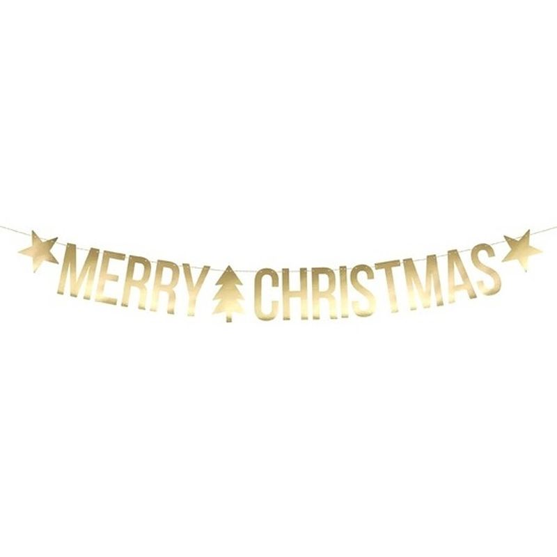 Foto van Gouden merry christmas diy kerst banner slinger 20 x 175 cm
