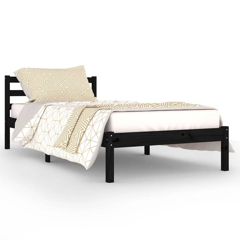 Foto van The living store bedframe massief grenenhout - zwart - 205.5 x 95.5 x 69.5 cm - stevige lattenbodem