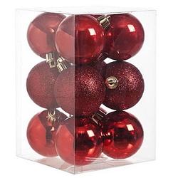 Foto van 12x rode kunststof kerstballen 6 cm - mat/glans - onbreekbare plastic kerstballen - kerstboomversiering rood