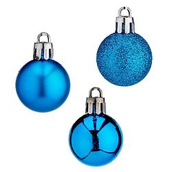 Foto van 20x stuks kerstballen helder blauw kunststof 3 cm glitter, glans, mat - kerstbal