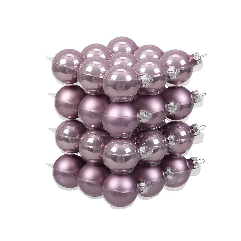 Foto van 36x stuks glazen kerstballen salie paars (lilac sage) 4 cm mat/glans - kerstbal