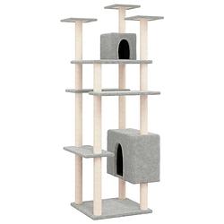 Foto van The living store kattenboom luxe - kattenmeubel 60x73x162 cm - lichtgrijs - met 2 huisjes en platforms