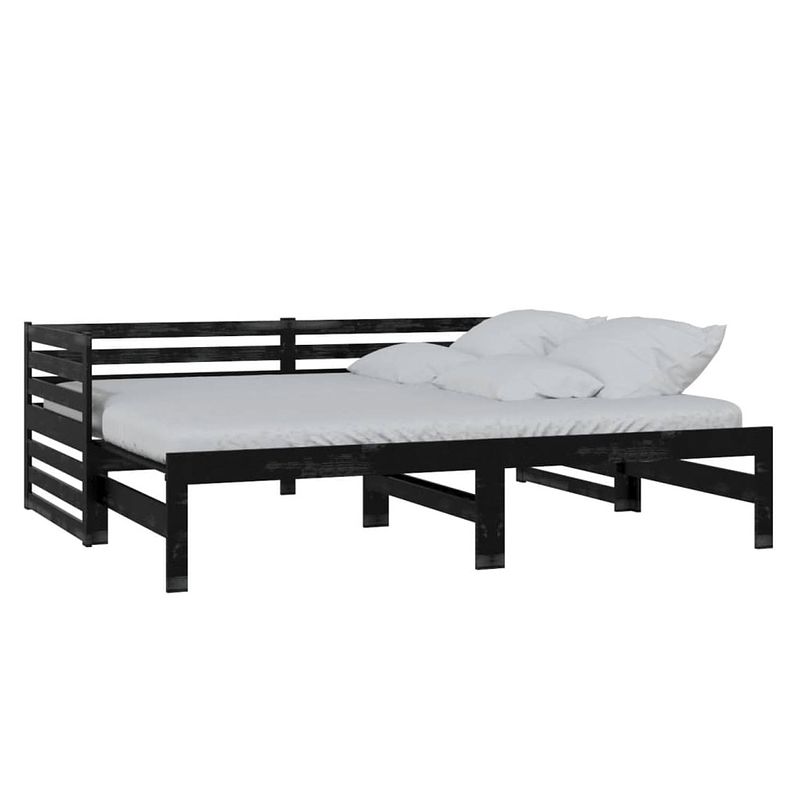 Foto van The living store houten slaapbank - zwarte massief grenenhout - 203.5 x 185 x 68.5 cm - logeerbed en bank - geschikte