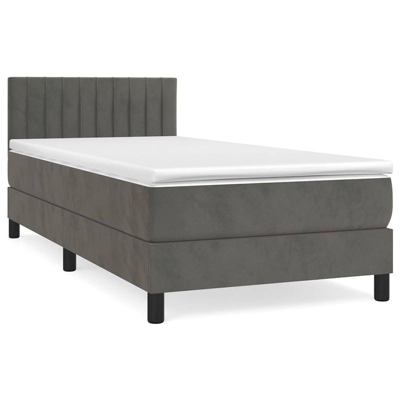 Foto van The living store boxspringbed - donkergrijs - 203 x 100 x 78/88 cm - zachte fluwelen stof - verstelbaar hoofdbord -