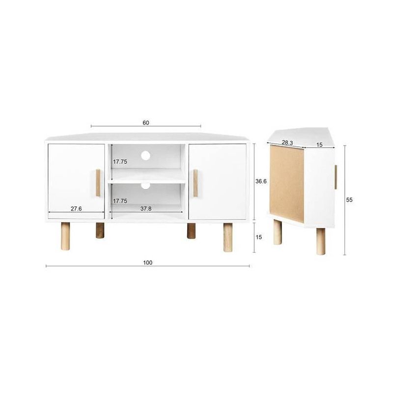 Foto van Lila corner tv cabinet - 2 deuren - wit melamine decor - massieve houten voeten - l90 x d35 x h55 cm