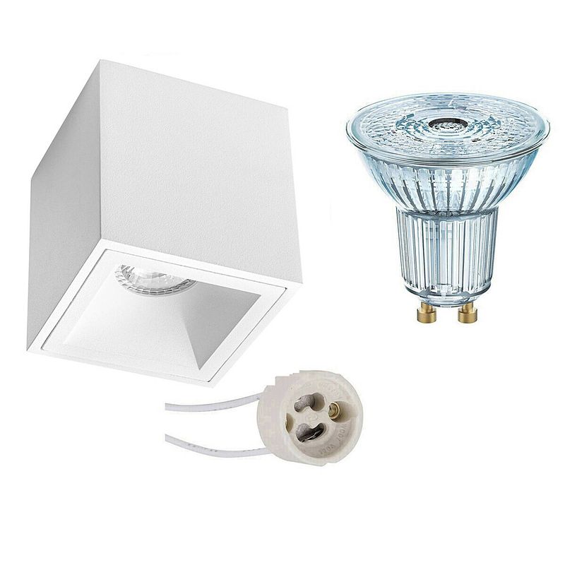 Foto van Opbouwspot set - osram parathom par16 940 36d - pragmi cliron pro - gu10 fitting - dimbaar - opbouw vierkant - mat wit -