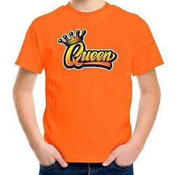 Foto van Koningsdag shirt oranje voor kinderen/ meisjes - queen met kroon xs (110-116) - feestshirts