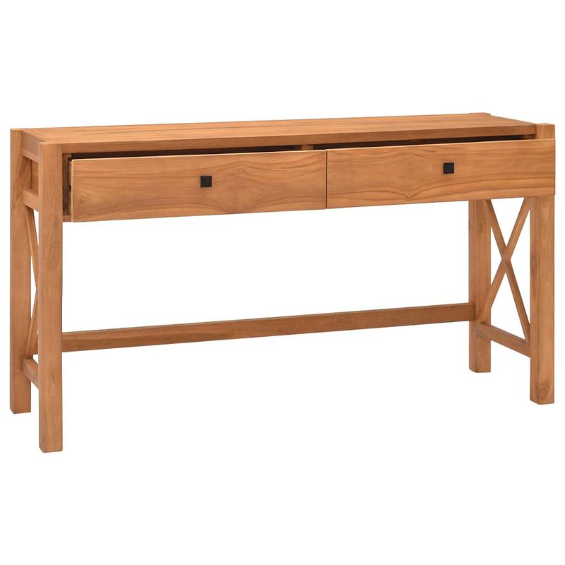 Foto van The living store rustiek houten bureau - teakhout - 140 x 40 x 75 cm - 2 lades