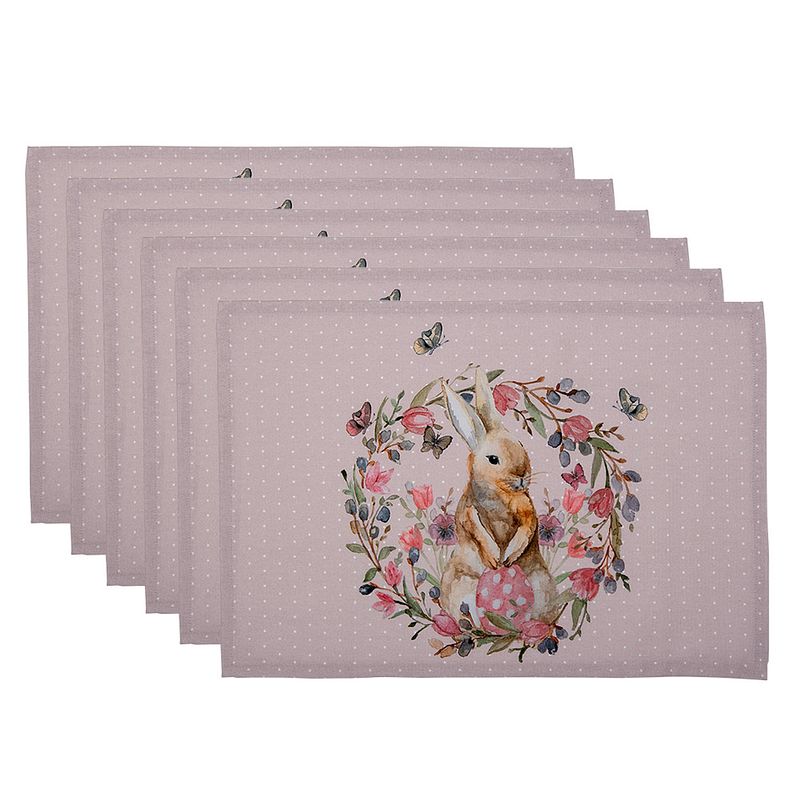 Foto van Haes deco - set van 6 placemats - 48x33 cm - 100% katoen - happy bunny