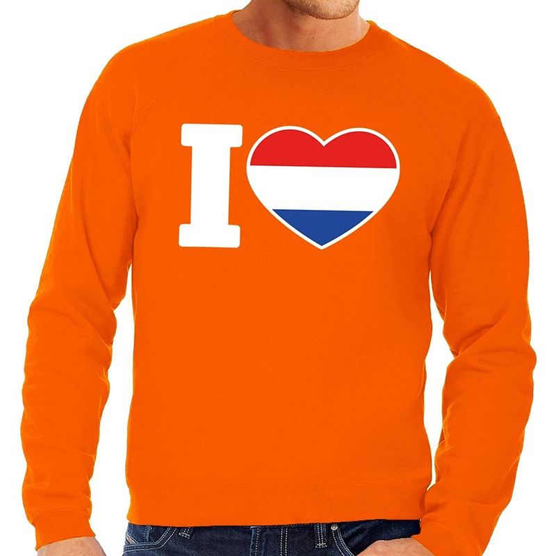 Foto van Oranje i love holland sweater / trui heren - oranje koningsdag/ supporter kleding s