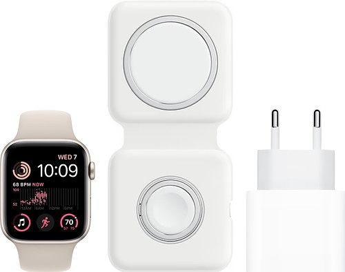 Foto van Apple watch se (2022) 4g 40mm starlight aluminium starlight sportband + oplaadpakket