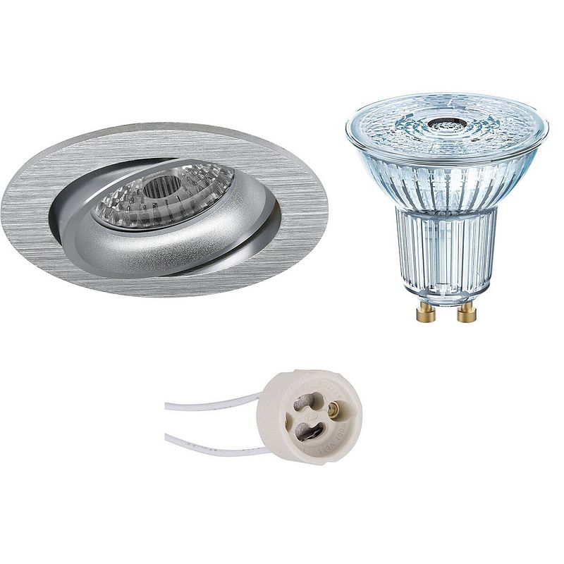 Foto van Led spot set - osram parathom par16 930 36d - pragmi delton pro - gu10 fitting - dimbaar - inbouw rond - mat zilver -