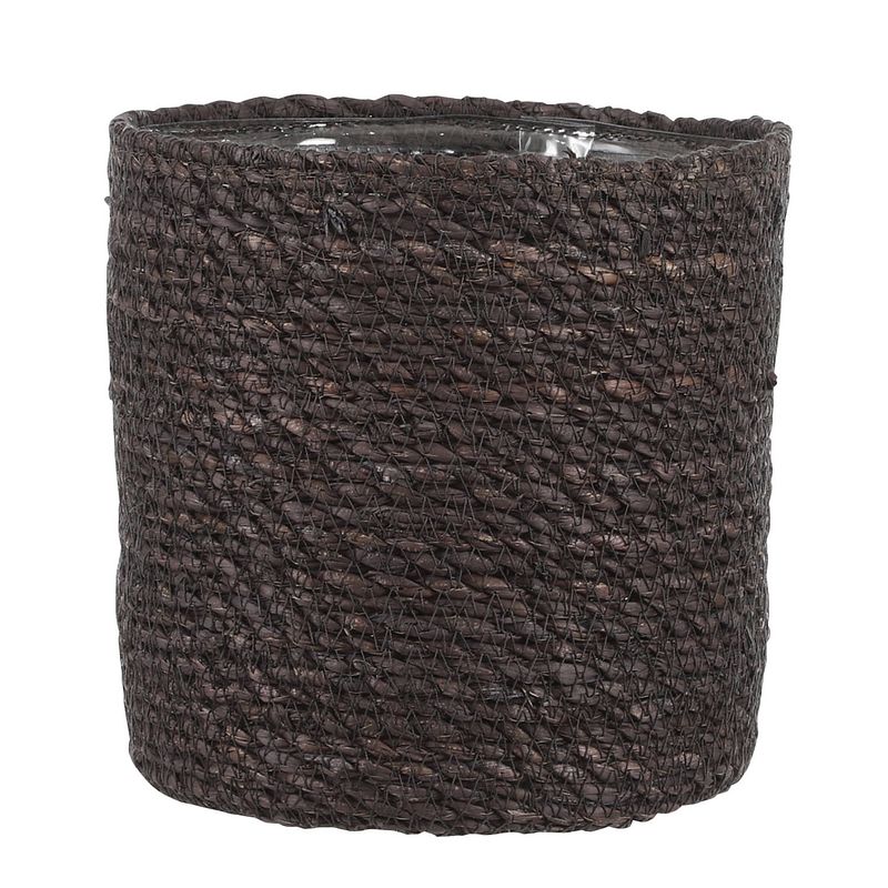 Foto van Naturel grijs rotan planten pot mand van gedraaid jute/riet h18 en d18 cm - plantenpotten