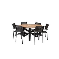 Foto van Mexico tuinmeubelset tafel ø140cm en 6 stoel santorini zwart, naturel.