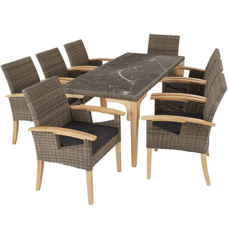 Foto van Tectake® - wicker tafel foggia met 8 tuinstoelen rosarno - natuurkleur - 404862