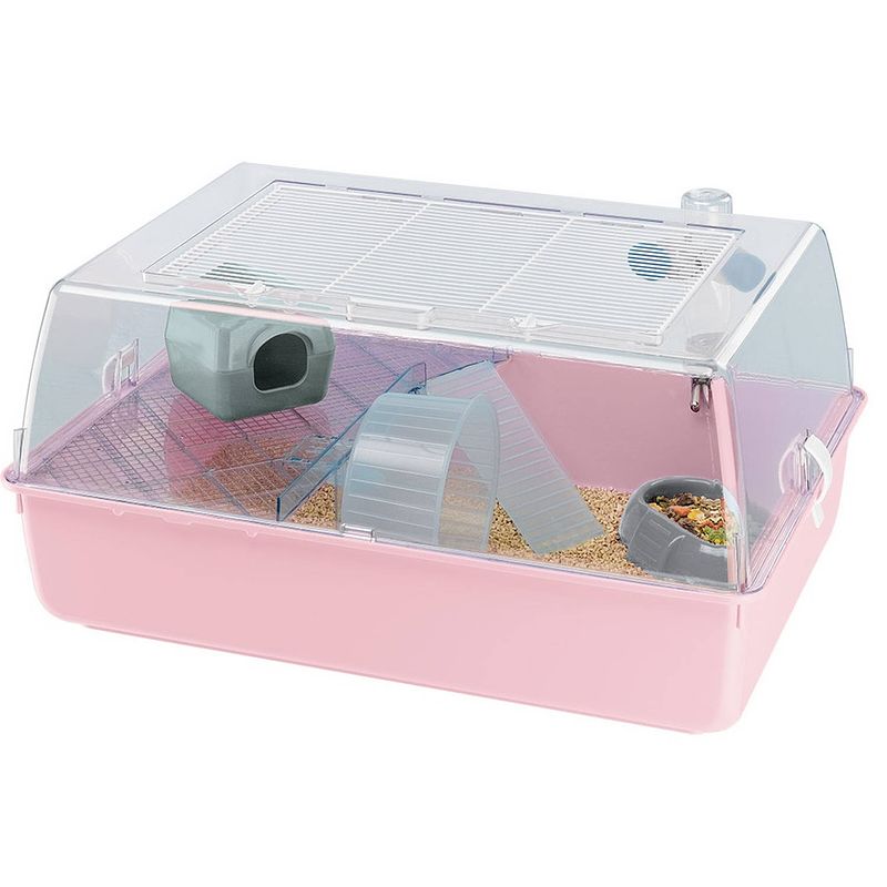 Foto van Ferplast hamsterkooi mini duna 55 x 39 cm roze 7-delig