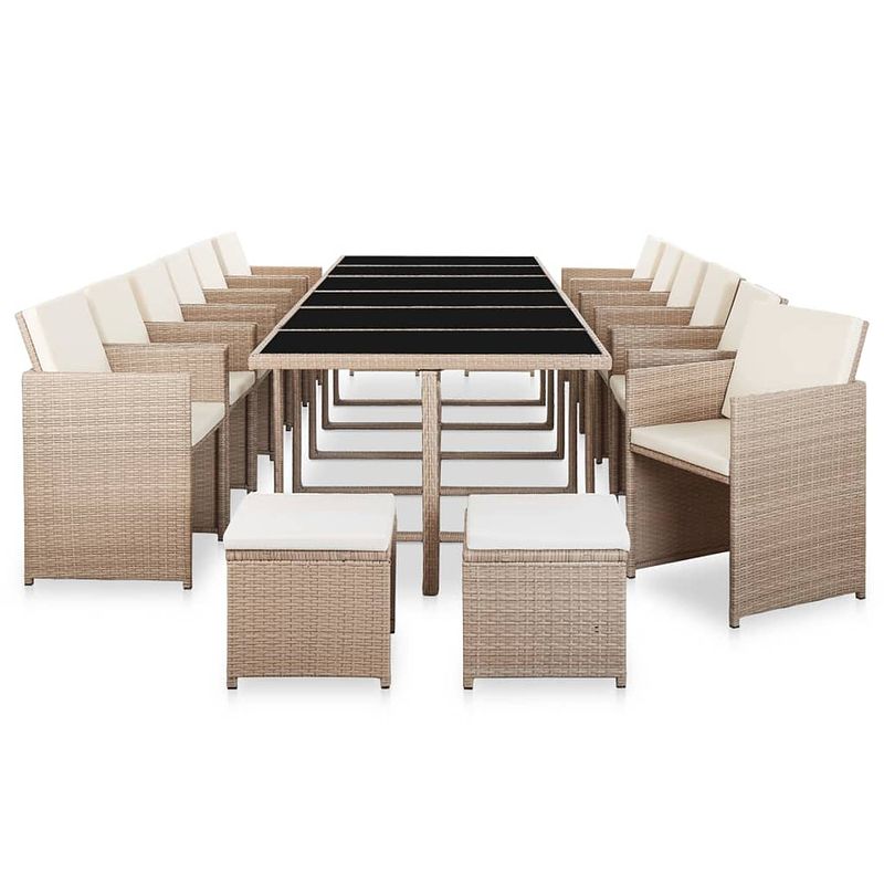 Foto van Infiori 17-delige tuinset met kussens poly rattan beige