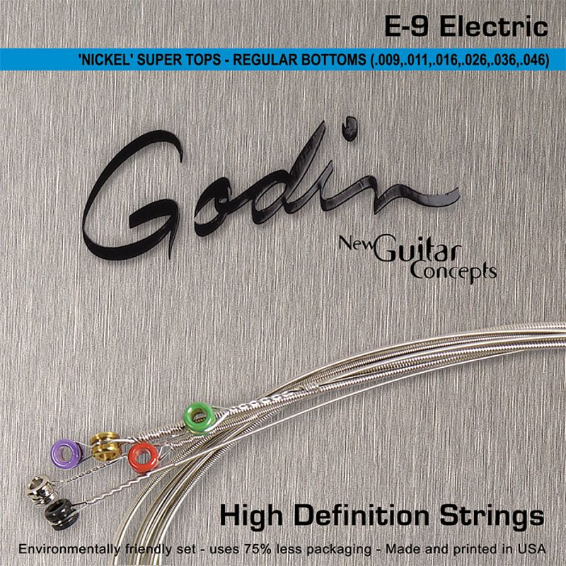 Foto van Godin e-9 electric .009-.046 nickel super tops regular bottoms