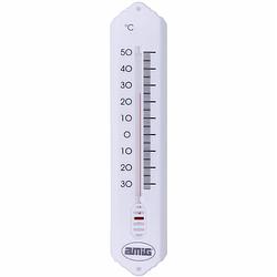 Foto van Amig thermometer binnen/buiten - kunststof - wit - 19 x 5 cm - buitenthermometers