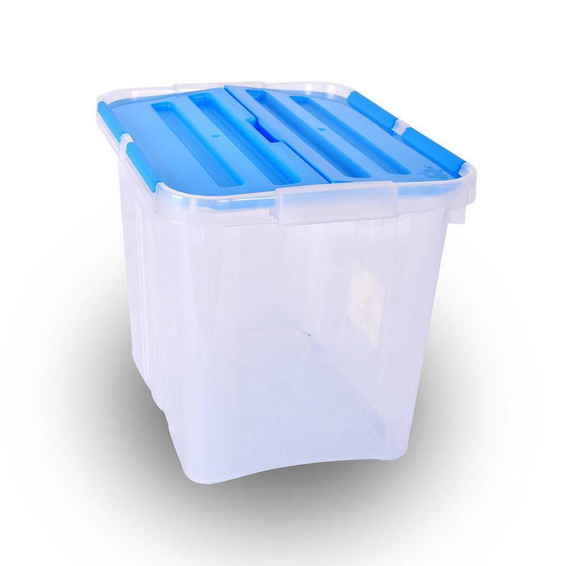 Foto van Opbergbox 24 liter blauw transparant waterdicht stapelbare opbergbox met klapdeksel