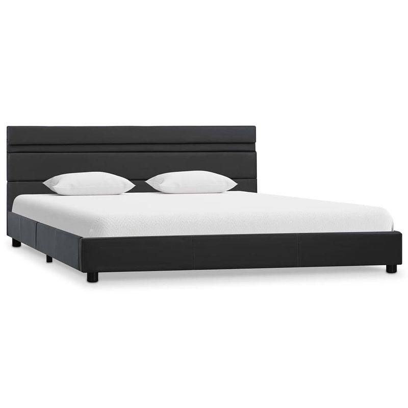 Foto van The living store bedframe - kunstleren bedframe - antracietgrijs - 208 x 164 x 65 cm - met led-strip