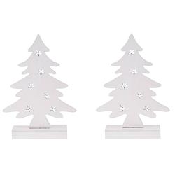 Foto van 2x stuks wit houten kerstboompje decoratie 28 cm met led verlichting