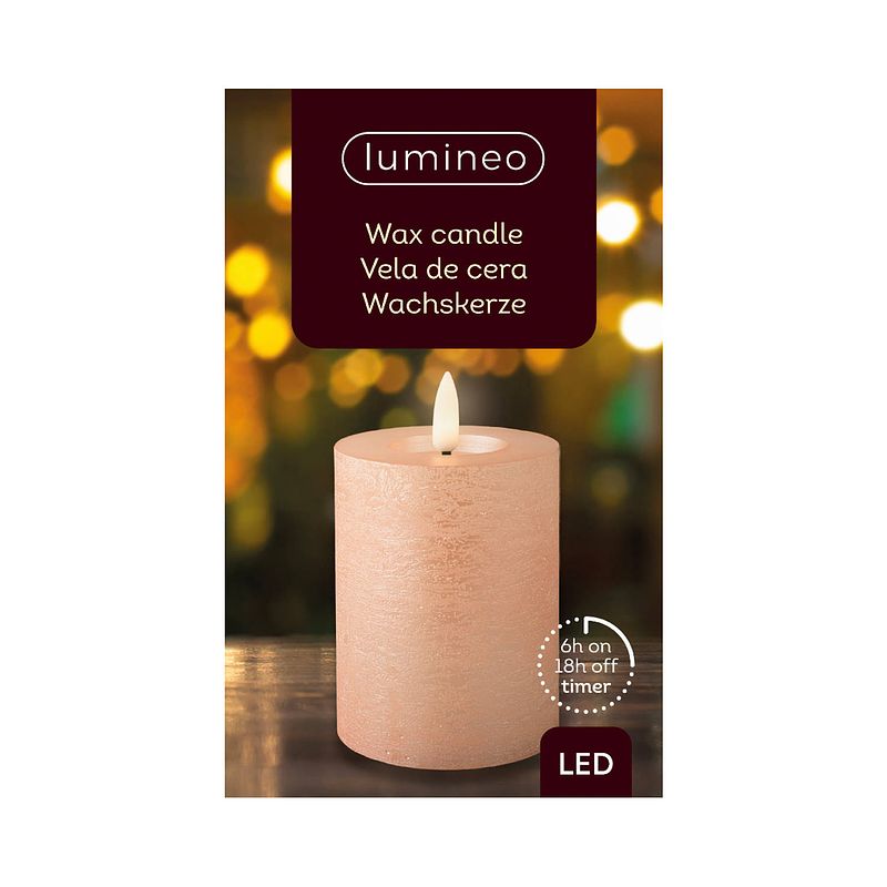 Foto van Lumineo - led kaars d7h11.2 cm licht roze/wwt kerst