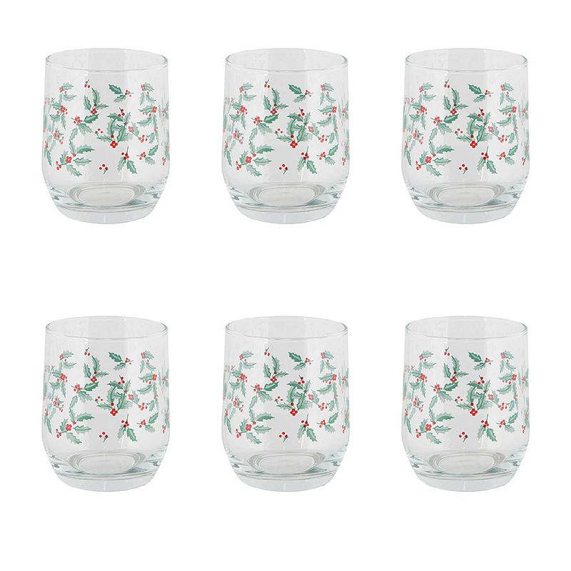 Foto van Haes deco - set van 6 waterglazen - ø 8x9 cm / 300 ml - glas - holly christmas