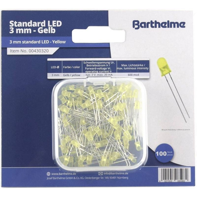 Foto van Barthelme led-assortiment geel rond 3 mm 600 mcd 30 ° 20 ma 2 v