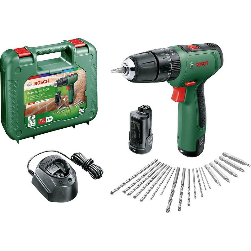 Foto van Bosch home and garden easyimpact 1200 2 snelheden-accu-klopboormachine incl. 2 accus, incl. accessoires, incl. koffer