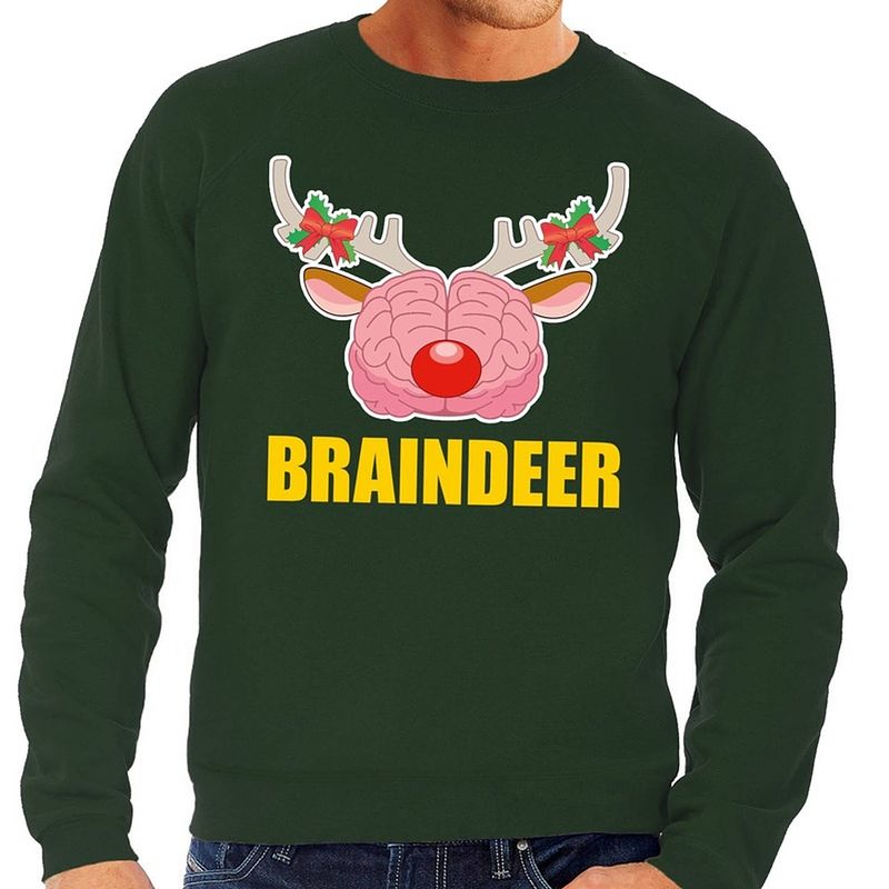 Foto van Foute kersttrui / sweater braindeer groen voor heren - kersttruien 2xl (56)