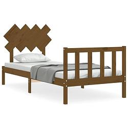 Foto van The living store bedframe massief grenenhout - honingbruin - 205.5 x 95.5 x 81 cm - multiplex lattenbodem