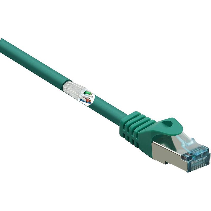 Foto van Renkforce rf-5224658 rj45 netwerkkabel, patchkabel cat 6a s/ftp 3.00 m groen snagless, vlambestendig 1 stuk(s)